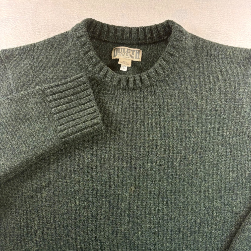 Duluth Trading Co Mens 2XL Shetland Wool Crew Neck Sweater Green 94201